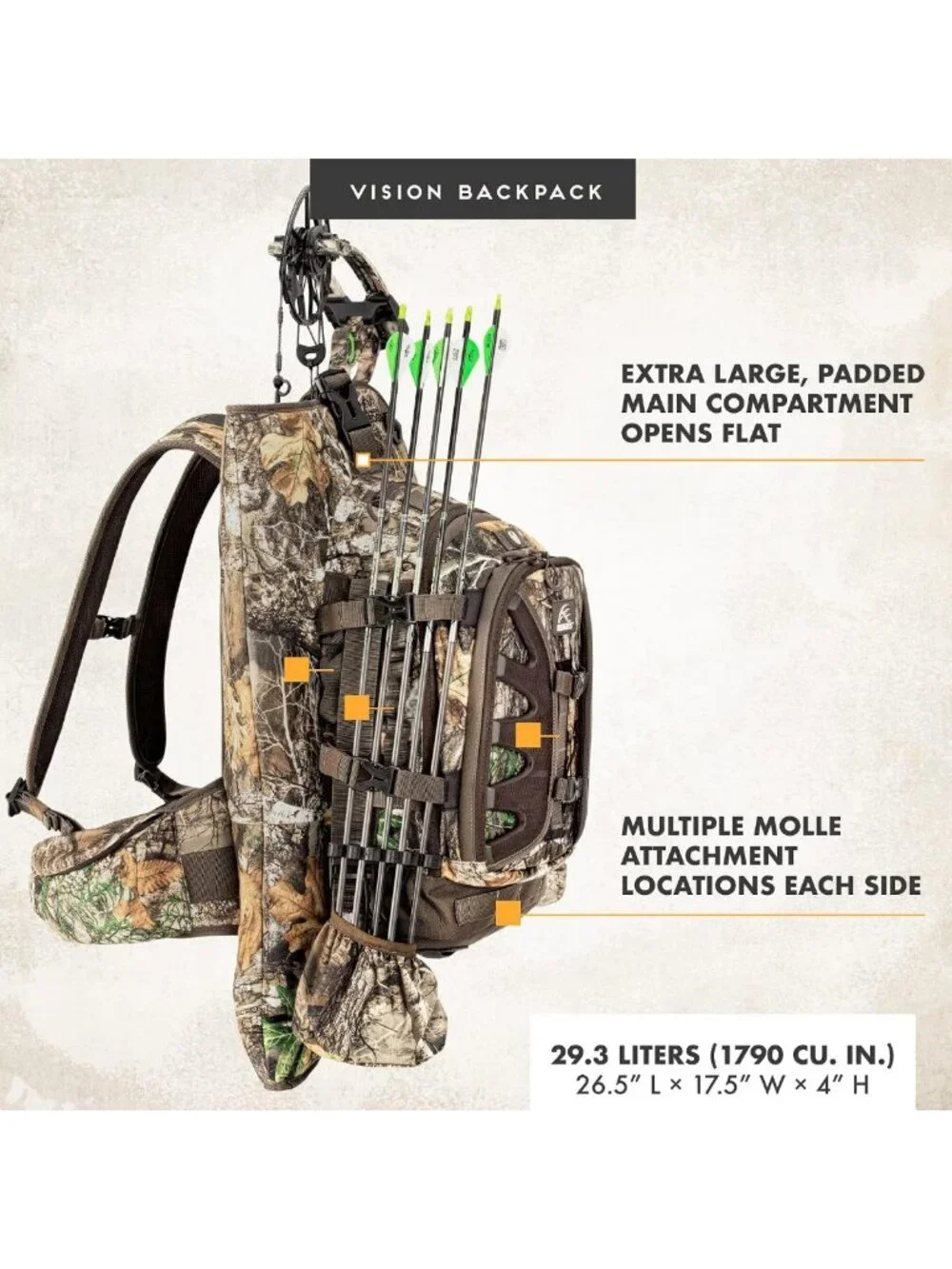 Camouflaged Vision Bow Pack - Lightweight Hunting Backpack, Realtree EDGE Design